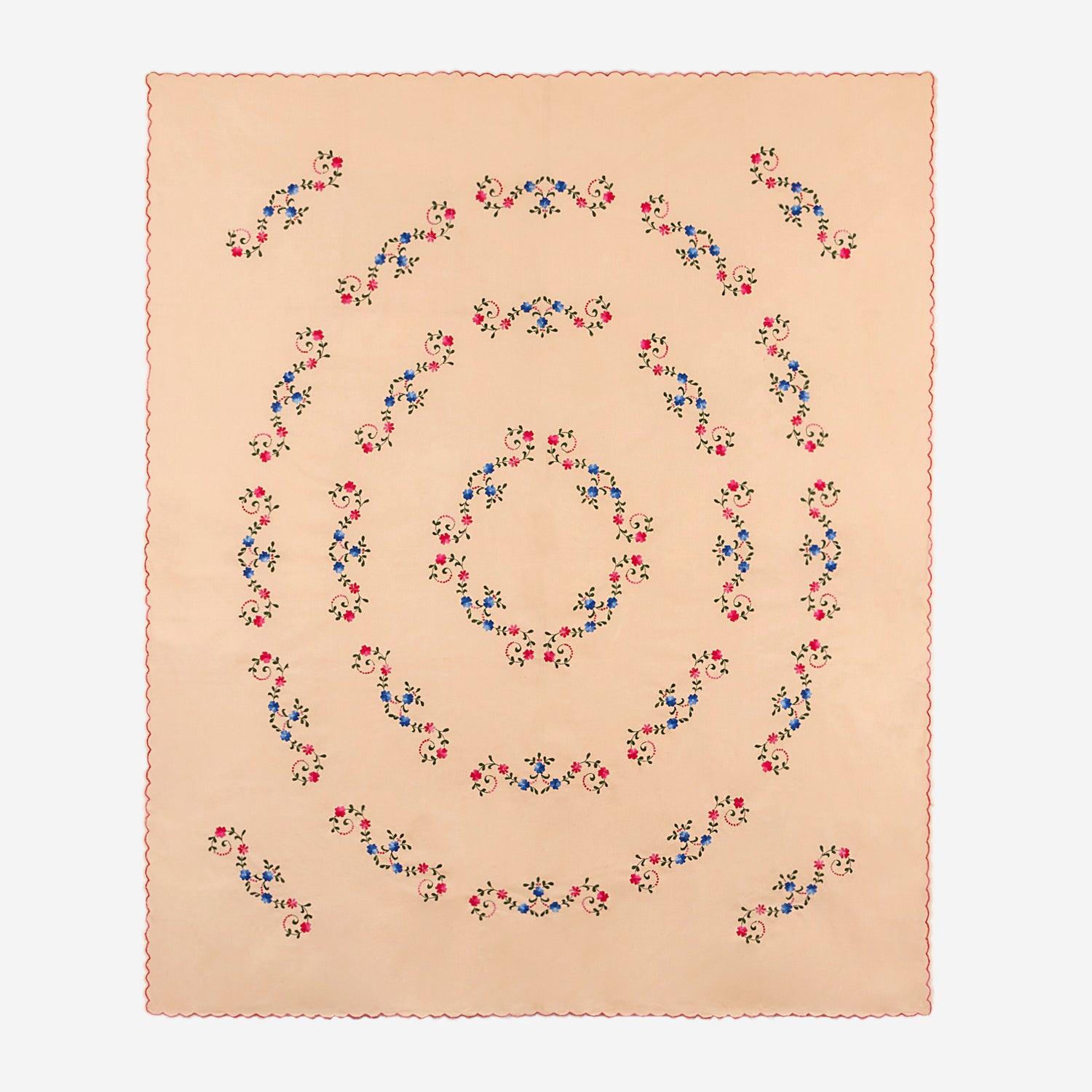 Hand Embroidered Bed Cover - Peach