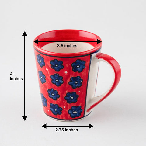 Red Floral Ceramic Coffee Mug, Set of 2 (Large) - Eyaas