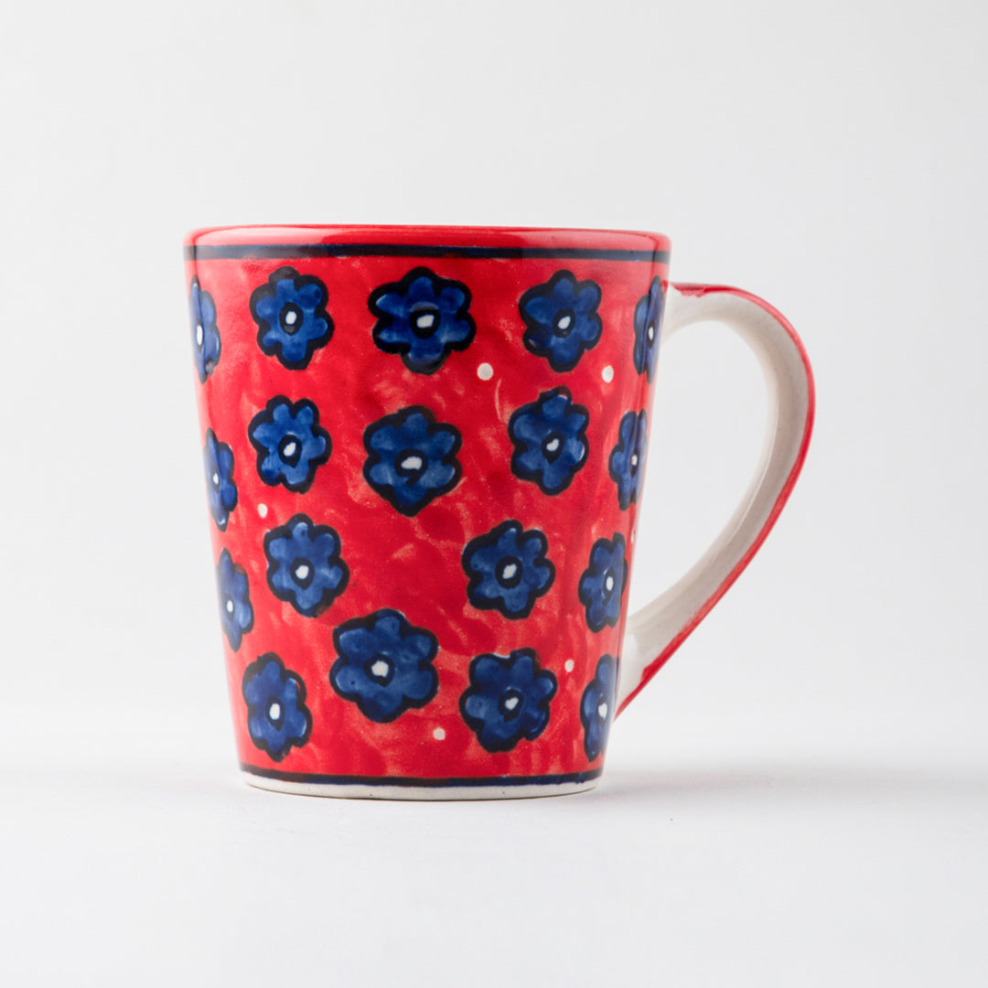 Red Floral Ceramic Coffee Mug - Set of 2 (Large)