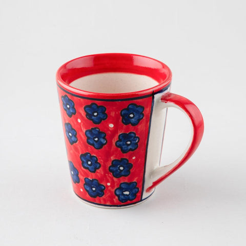 Red Floral Ceramic Coffee Mug, Set of 2 (Large) - Eyaas