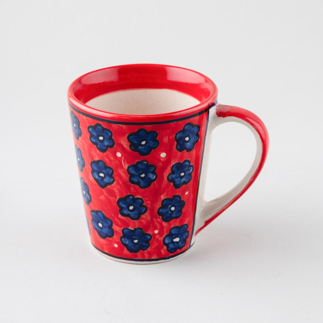 Red Floral Ceramic Coffee Mug - Set of 2 (Large)