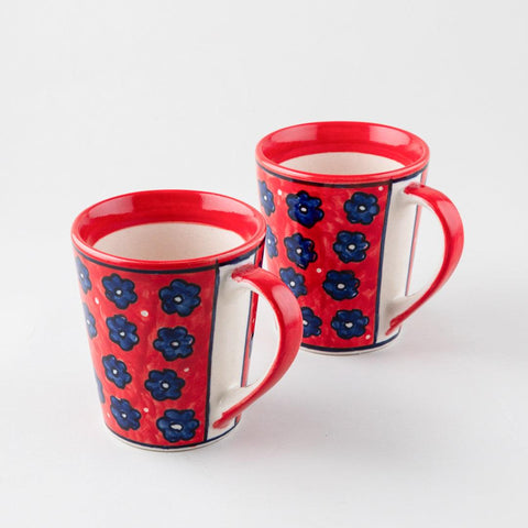 Red Floral Ceramic Coffee Mug, Set of 2 (Large) - Eyaas