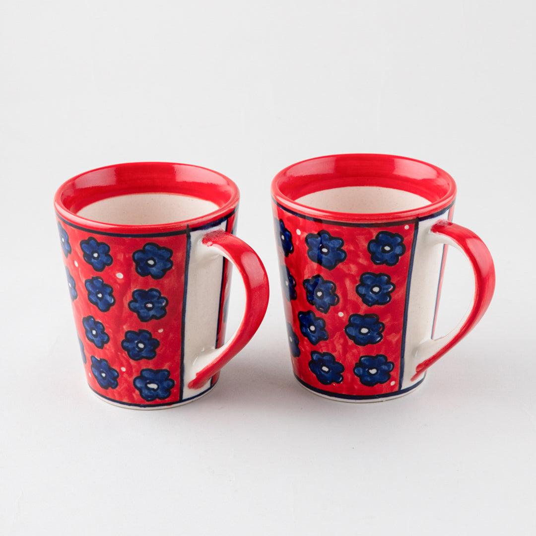 Red Floral Ceramic Coffee Mug, Set of 2 (Large) - Eyaas