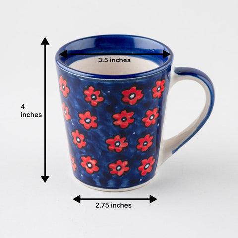 Blue Floral Ceramic Coffee Mug - Set of 2 (Large) - Eyaas
