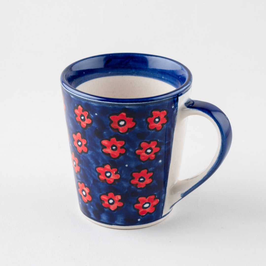 Blue Floral Ceramic Coffee Mug - Set of 2 (Large)