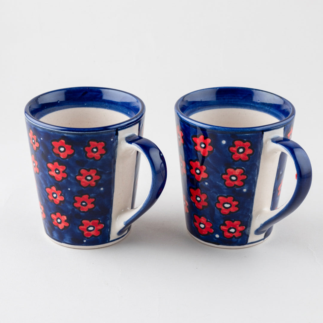 Blue Floral Ceramic Coffee Mug - Set of 2 (Large)