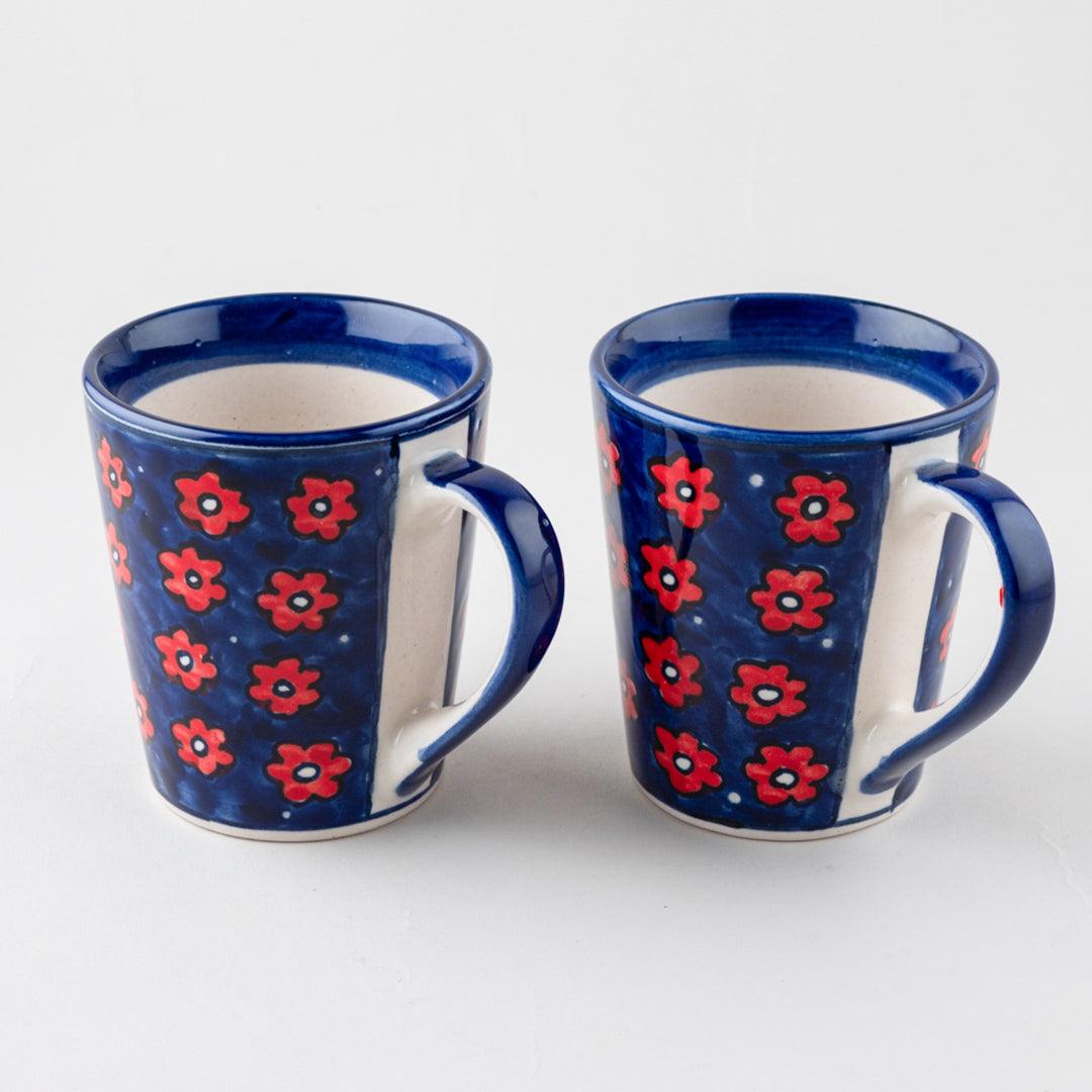 Blue Floral Ceramic Coffee Mug - Set of 2 (Large) - Eyaas