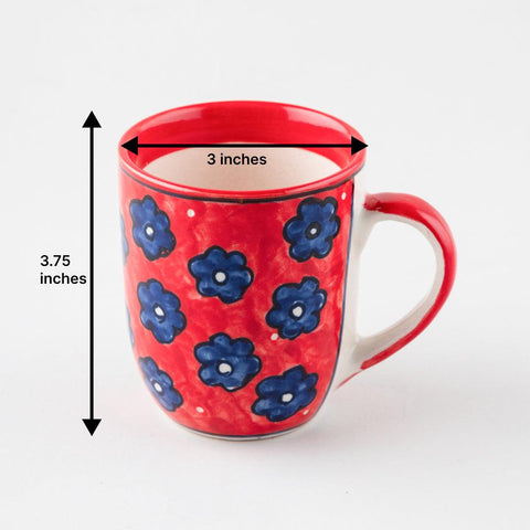 Floral Ceramic Coffee Mug Set of 2, Red, 3x3.75 - Eyaas
