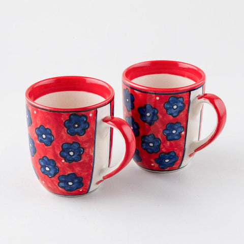 Floral Ceramic Coffee Mug Set of 2, Red, 3x3.75 - Eyaas