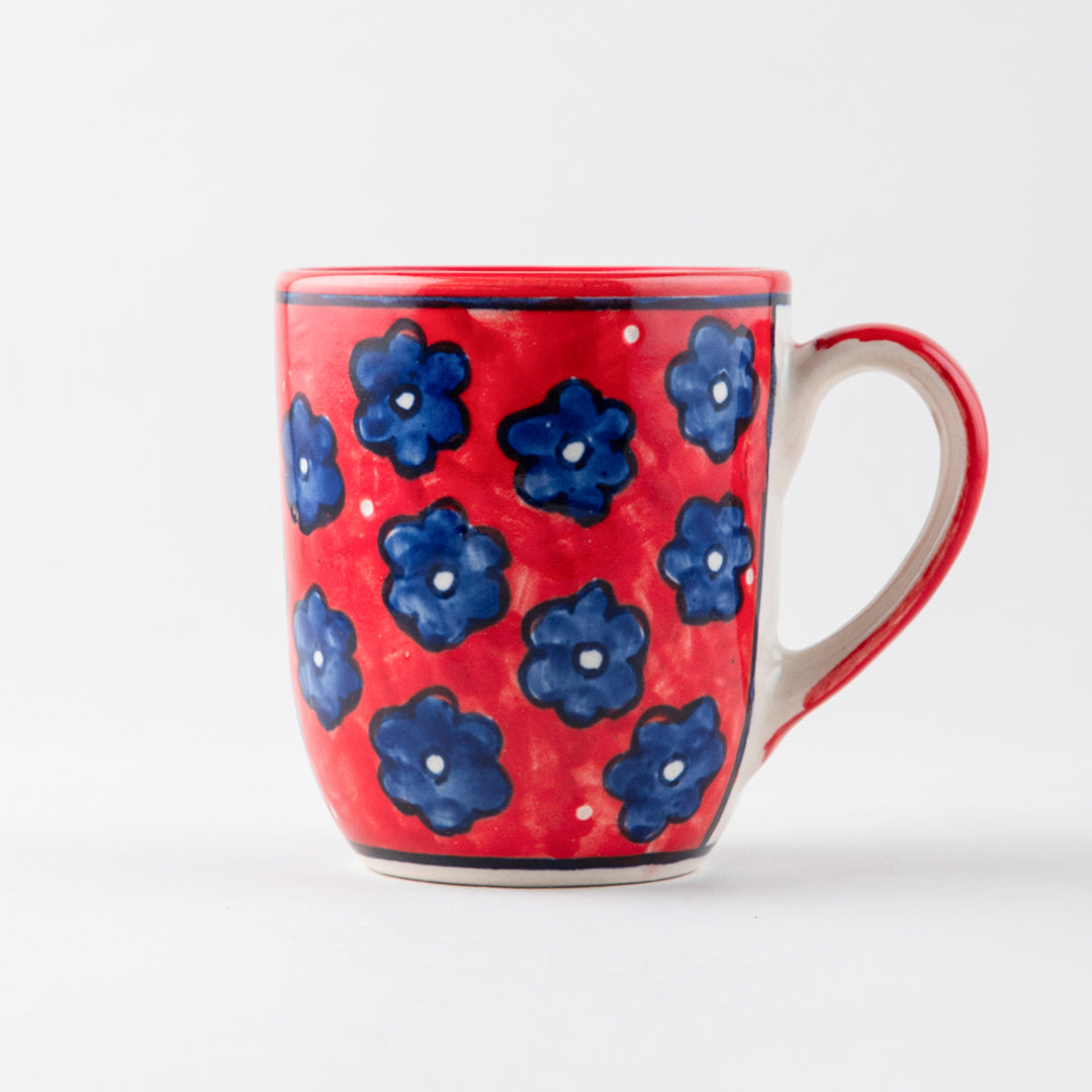 Red Floral Ceramic Coffee Mug - Set of 2 (3 x 3.75 inches)