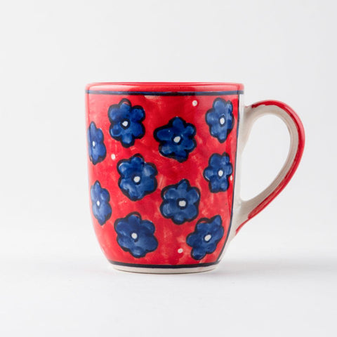 Floral Ceramic Coffee Mug Set of 2, Red, 3x3.75 - Eyaas