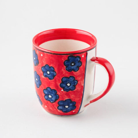 Floral Ceramic Coffee Mug Set of 2, Red, 3x3.75 - Eyaas
