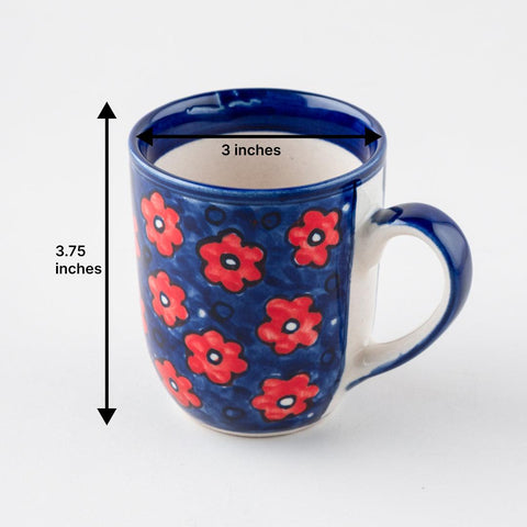 Blue Floral Ceramic Mugs, Set of 2, 3x3.75 inches - Eyaas