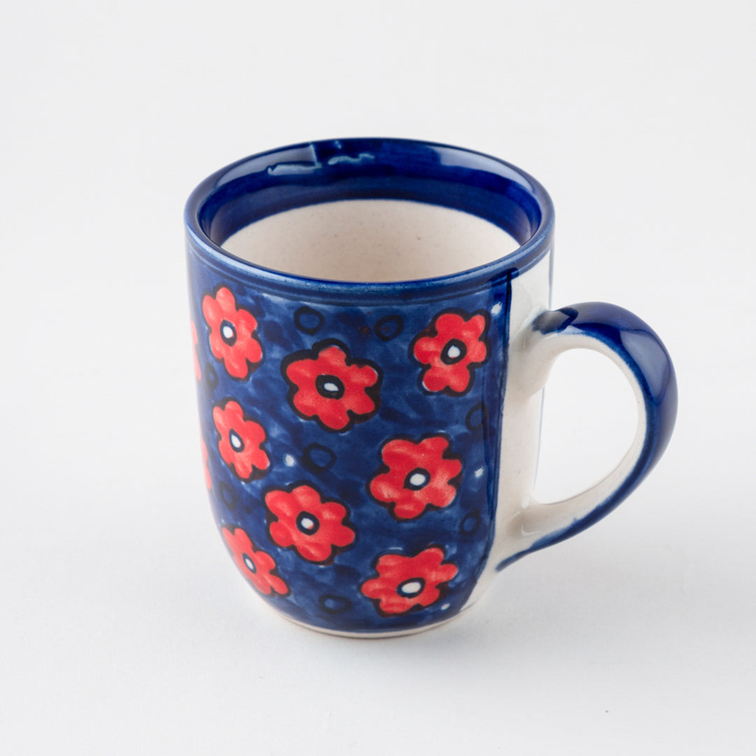 Blue Floral Ceramic Coffee Mug - Set of 2 (3 x 3.75 inches)