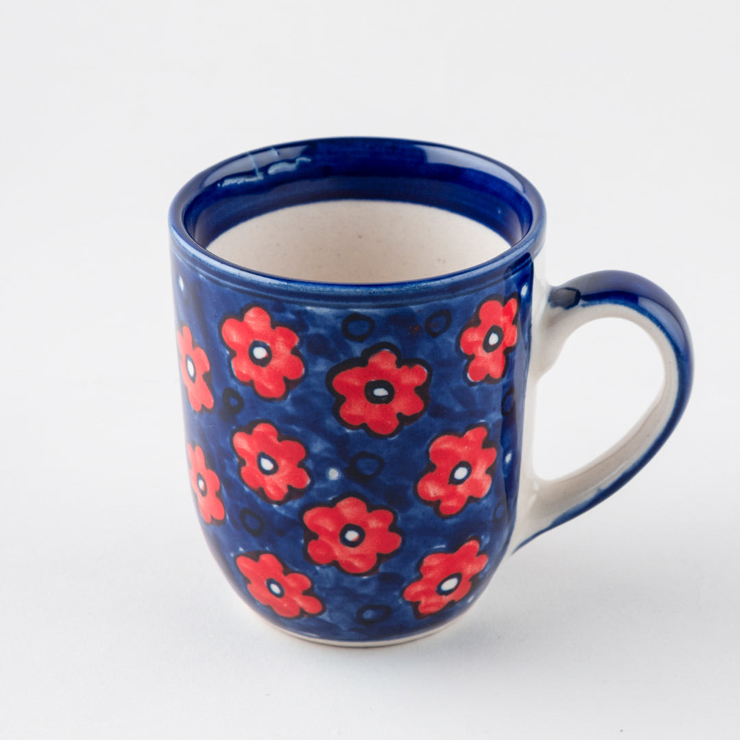 Blue Floral Ceramic Coffee Mug - Set of 2 (3 x 3.75 inches)