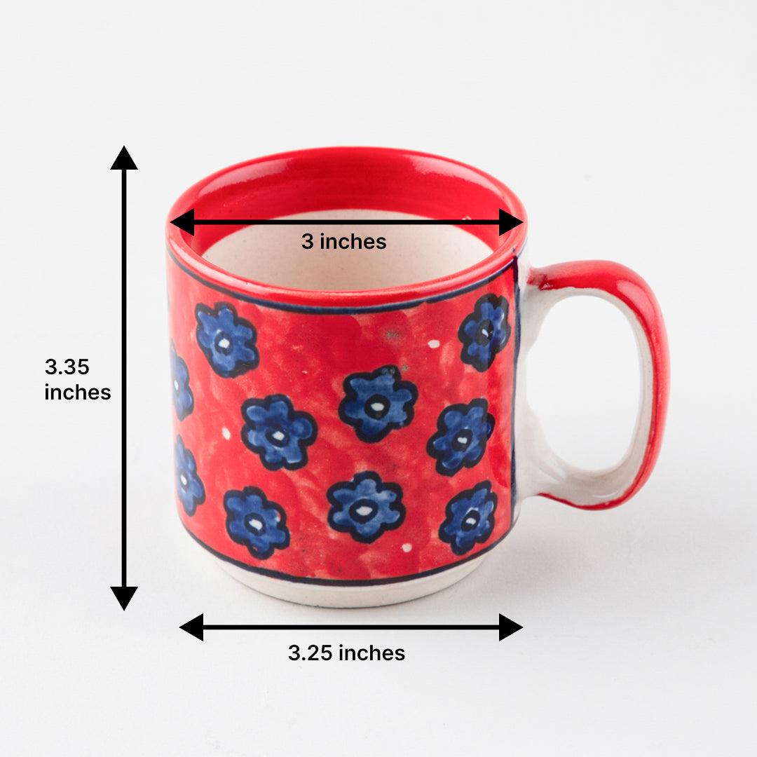 Red Floral Ceramic Coffee Mug - Set of 2 (Small)