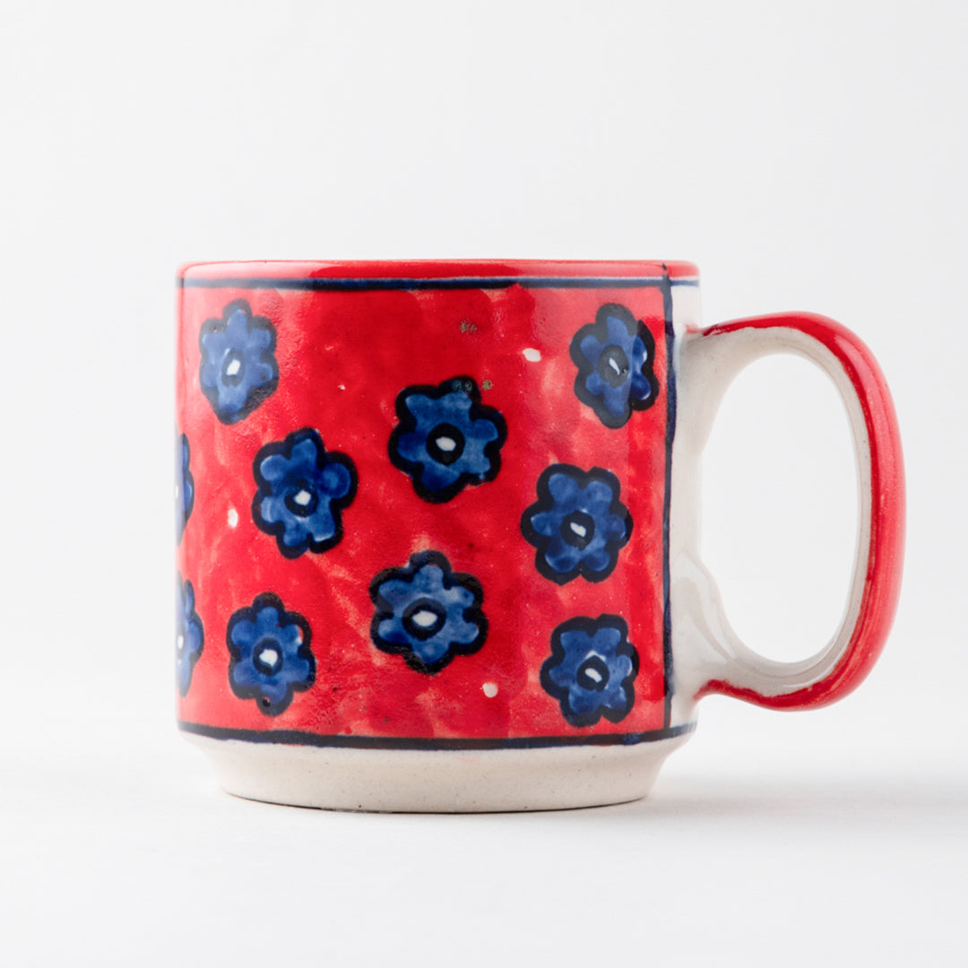 Red Floral Ceramic Coffee Mug - Set of 2 (Small)