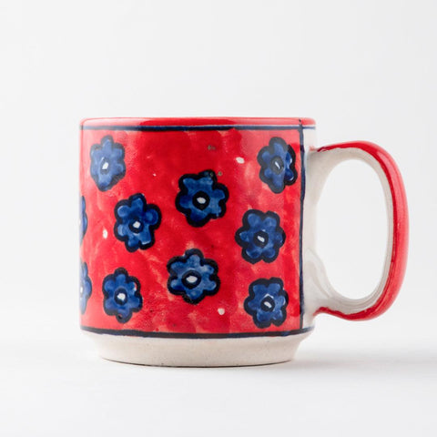 Red Floral Ceramic Coffee Mug - Set of 2 (Small) - Eyaas