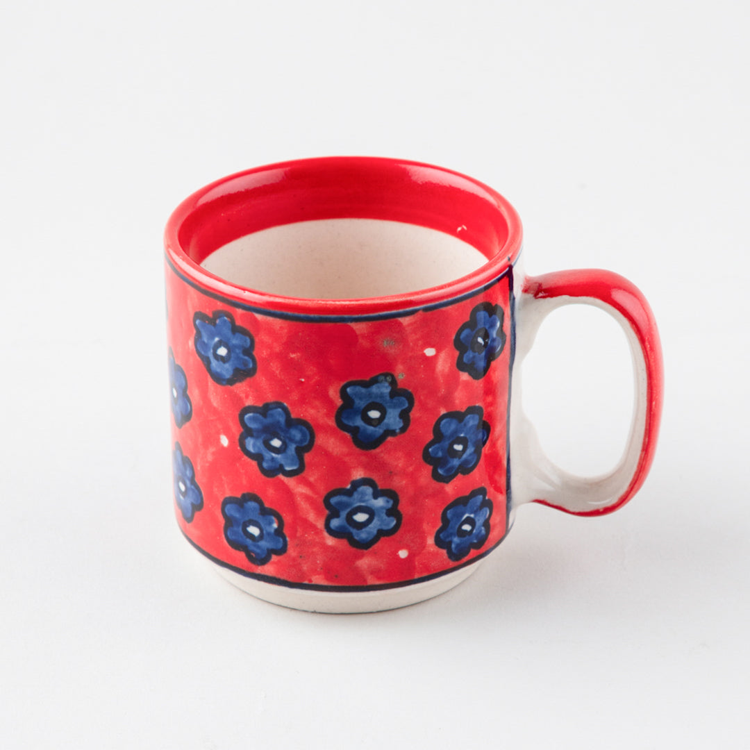 Red Floral Ceramic Coffee Mug - Set of 2 (Small)