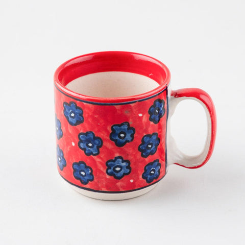 Red Floral Ceramic Coffee Mug - Set of 2 (Small) - Eyaas