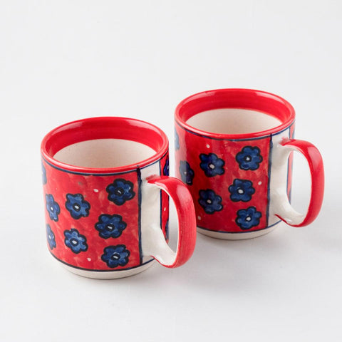 Red Floral Ceramic Coffee Mug - Set of 2 (Small) - Eyaas