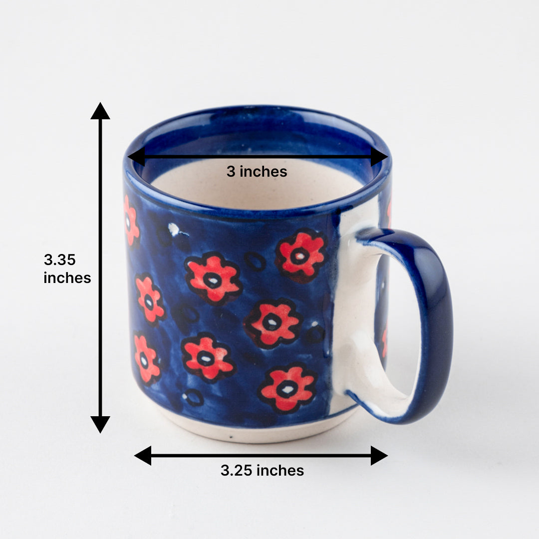 Blue Floral Ceramic Coffee Mug - Set of 2 (Small)