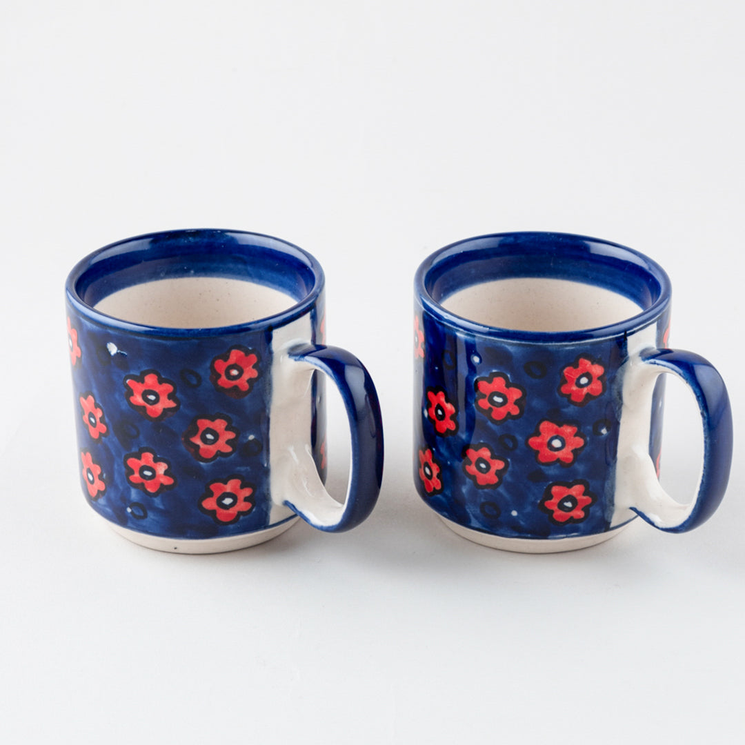 Blue Floral Ceramic Coffee Mug - Set of 2 (Small)