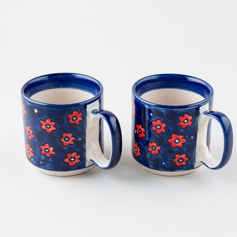 Blue Floral Ceramic Coffee Mug - Set of 2 (Small) - Eyaas