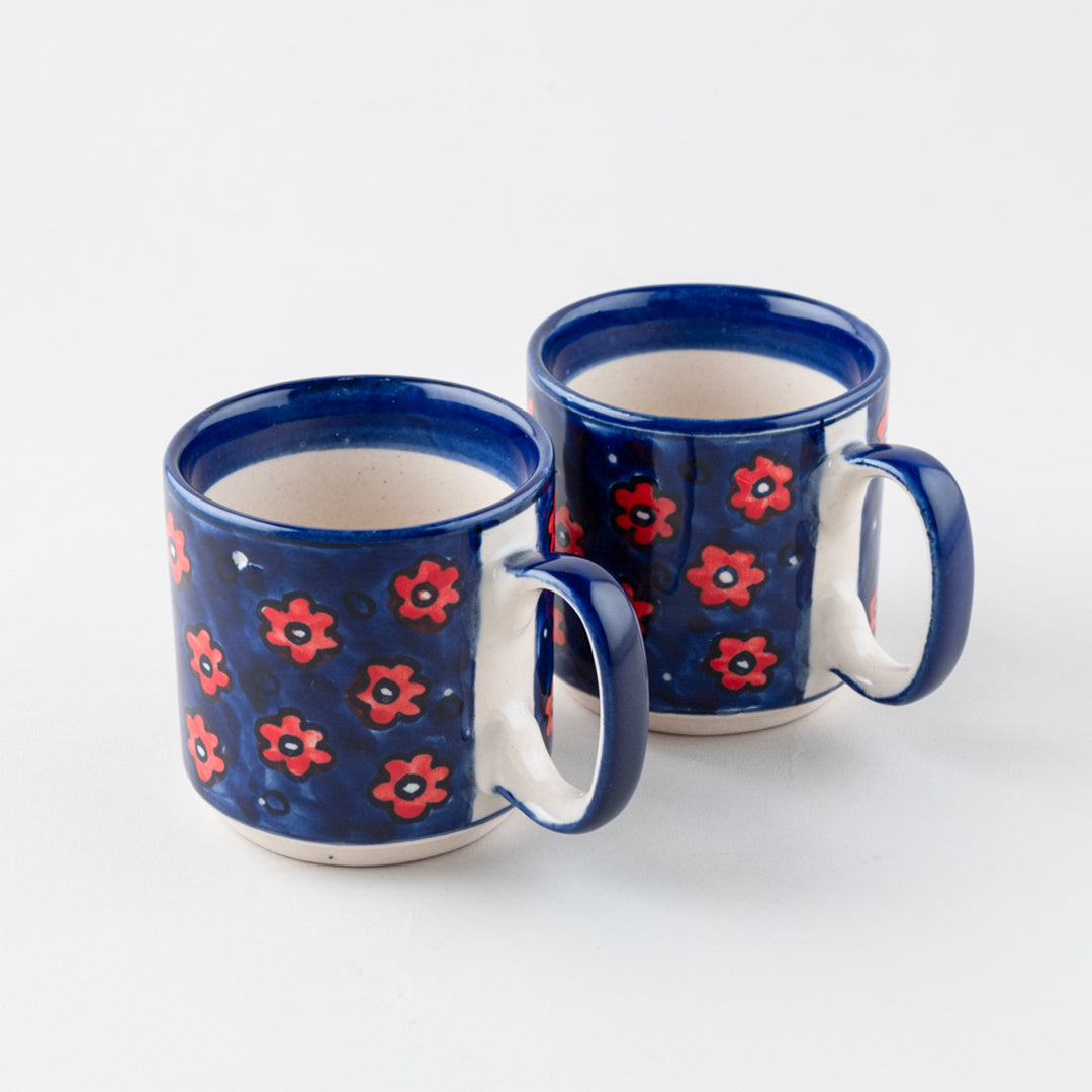 Blue Floral Ceramic Coffee Mug - Set of 2 (Small)