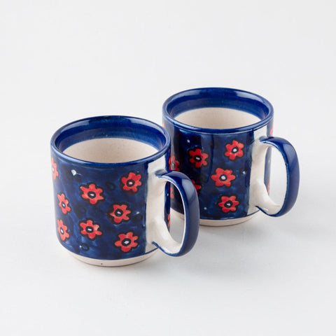 Blue Floral Ceramic Coffee Mug - Set of 2 (Small) - Eyaas