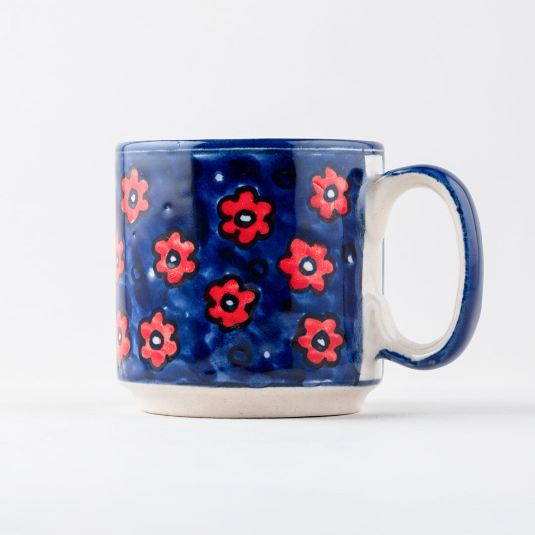 Blue Floral Ceramic Coffee Mug - Set of 2 (Small)