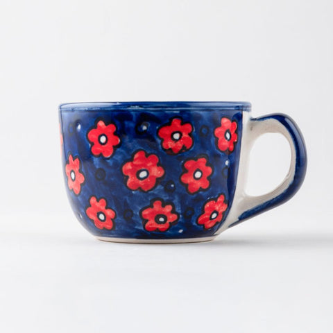 Floral Ceramic Soup Bowl Style Mug Set of 2, Blue - Eyaas