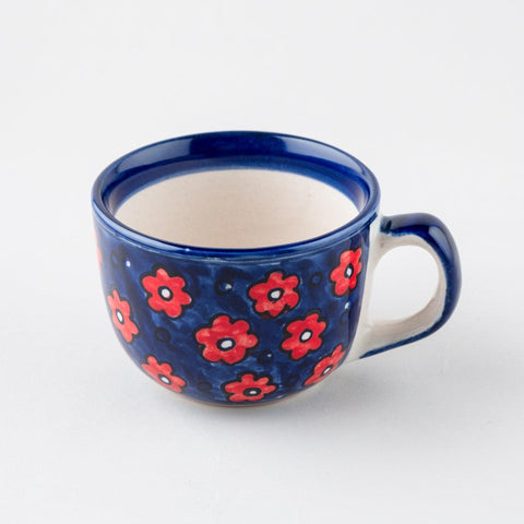 Floral Ceramic Soup Bowl Style Mug Set of 2, Blue - Eyaas
