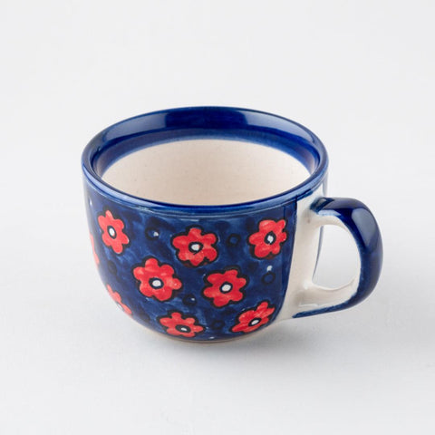 Floral Ceramic Soup Bowl Style Mug Set of 2, Blue - Eyaas