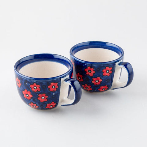 Floral Ceramic Soup Bowl Style Mug Set of 2, Blue - Eyaas