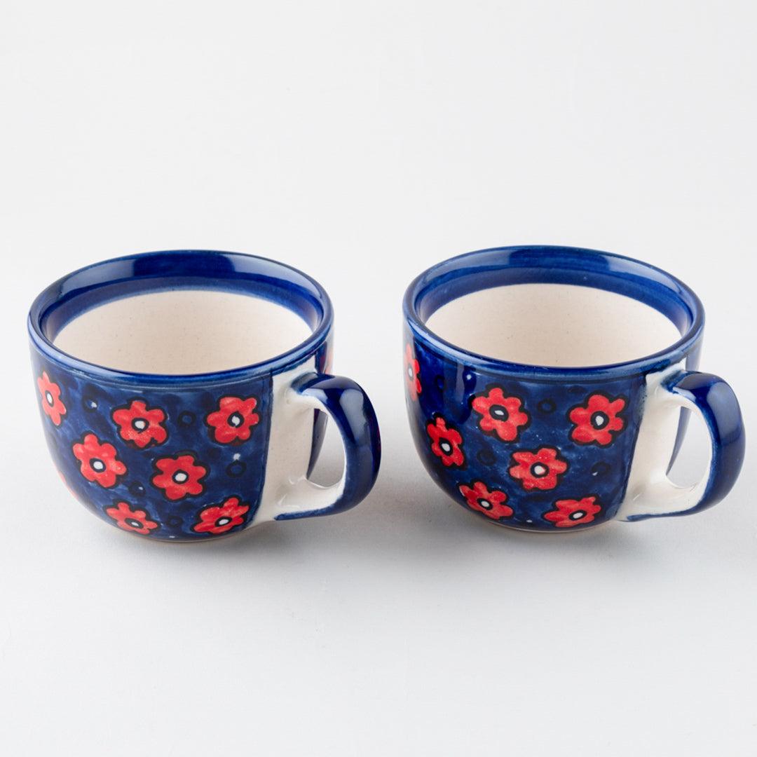 Floral Ceramic Soup Bowl Style Mug Set of 2, Blue - Eyaas