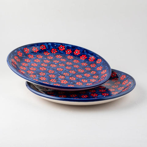 Floral Ceramic Dinner Plate 10 Inch Set of 2, Blue - Eyaas