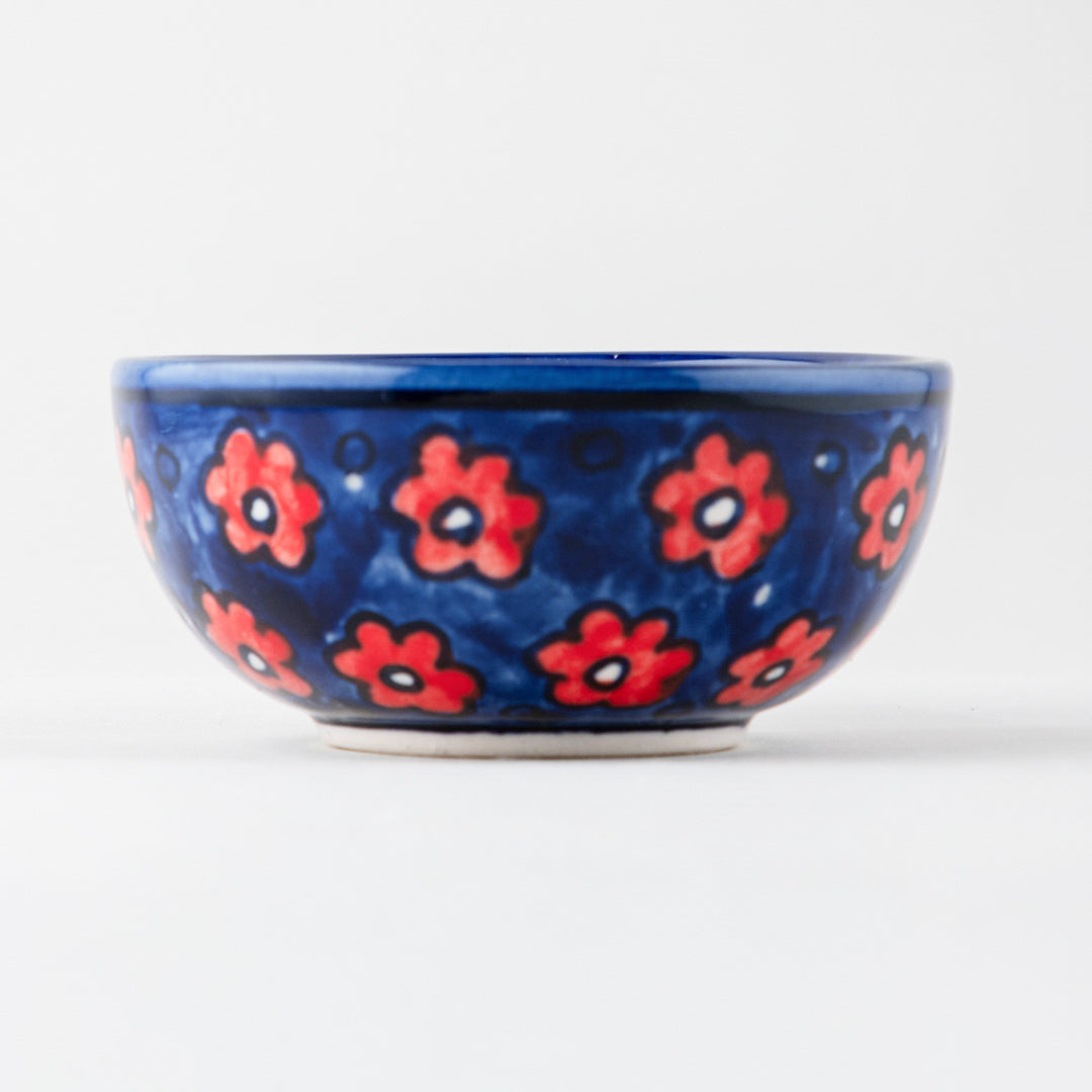 Red and Blue Floral Ceramic Bowl / Katori Set of 2