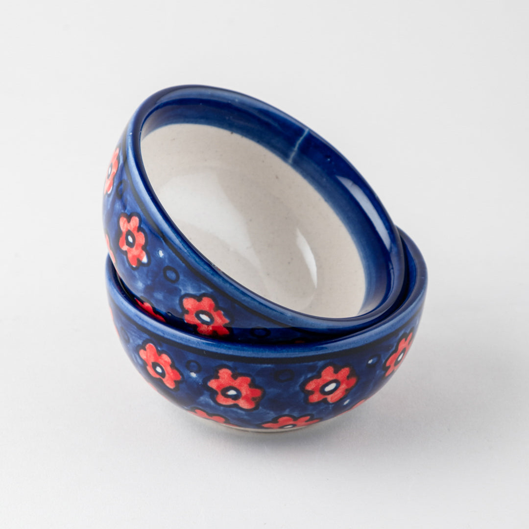 Red and Blue Floral Ceramic Bowl / Katori Set of 2