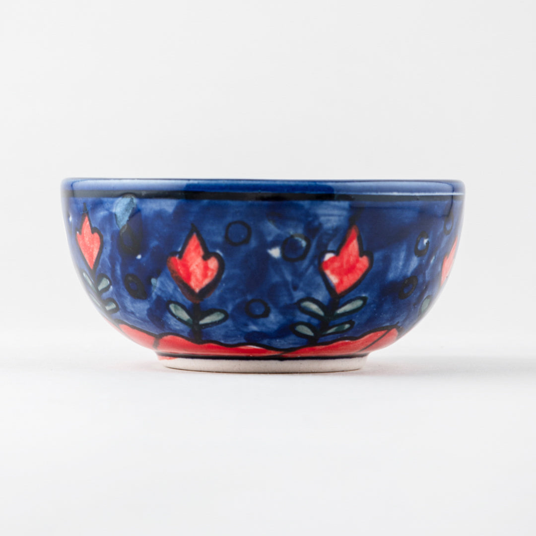 Blooming Plants Red and Blue Ceramic Bowl / Katori Set of 2