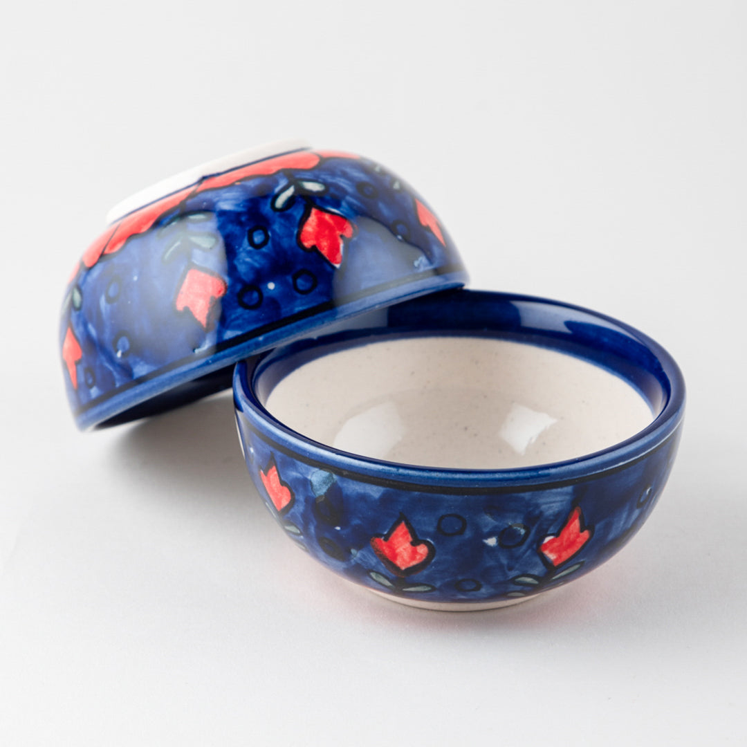 Blooming Plants Red and Blue Ceramic Bowl / Katori Set of 2