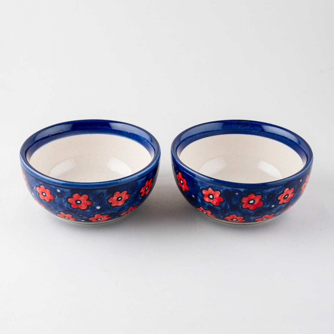 Red and Blue Floral Ceramic Bowl Set of 2 (5 inches)