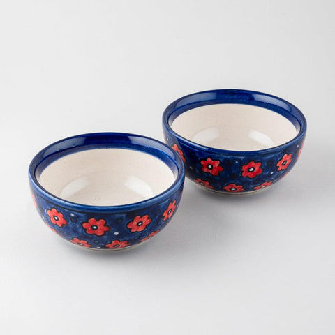 Blue and Red Floral Ceramic Bowl Set of 2 (5 inches) - Eyaas