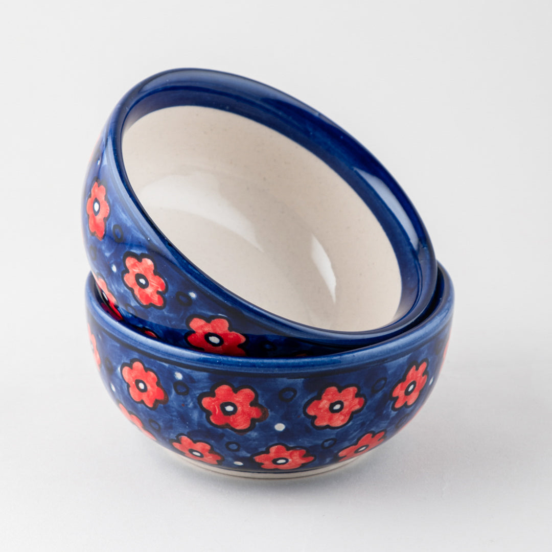 Red and Blue Floral Ceramic Bowl Set of 2 (5 inches)