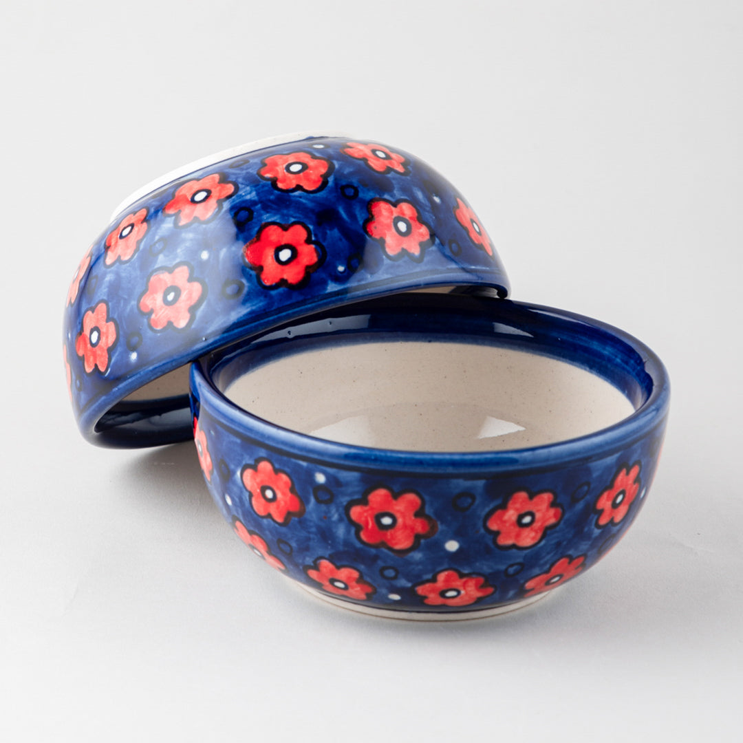 Red and Blue Floral Ceramic Bowl Set of 2 (5 inches)