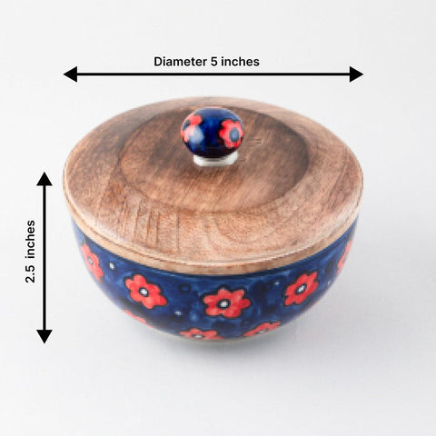 Blue Floral Serving Bowl with Lid, Set of 2, Small - Eyaas