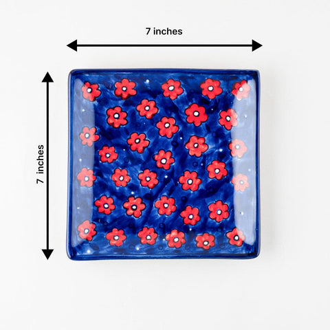 Floral Ceramic Square Serving Platter Set of 2, Blue - Eyaas