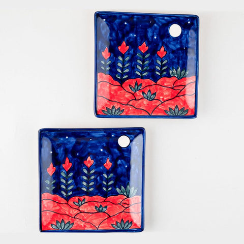 Mountain Ceramic Square Serving Platter Set of 2 - Eyaas
