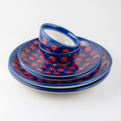 Red Floral 6-Piece Ceramic Dinner Set, Blue - Eyaas