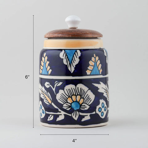 Floral Ceramic Storage Jar with Wooden Lid - Eyaas